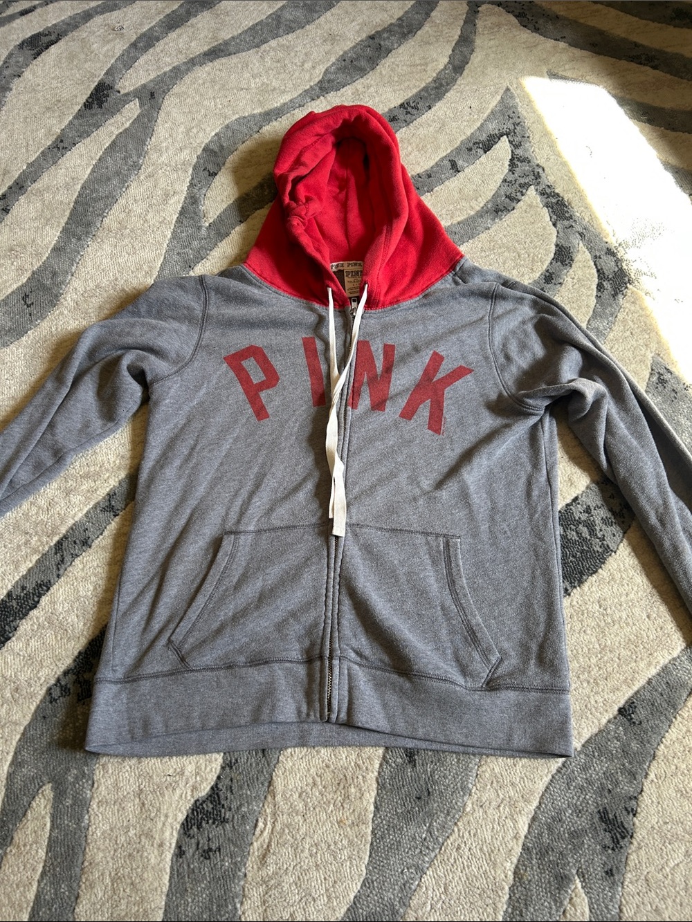 PINK Ohio State Victoria's Secret Gray Zip-Up Hoodie with Red Hood and Logo